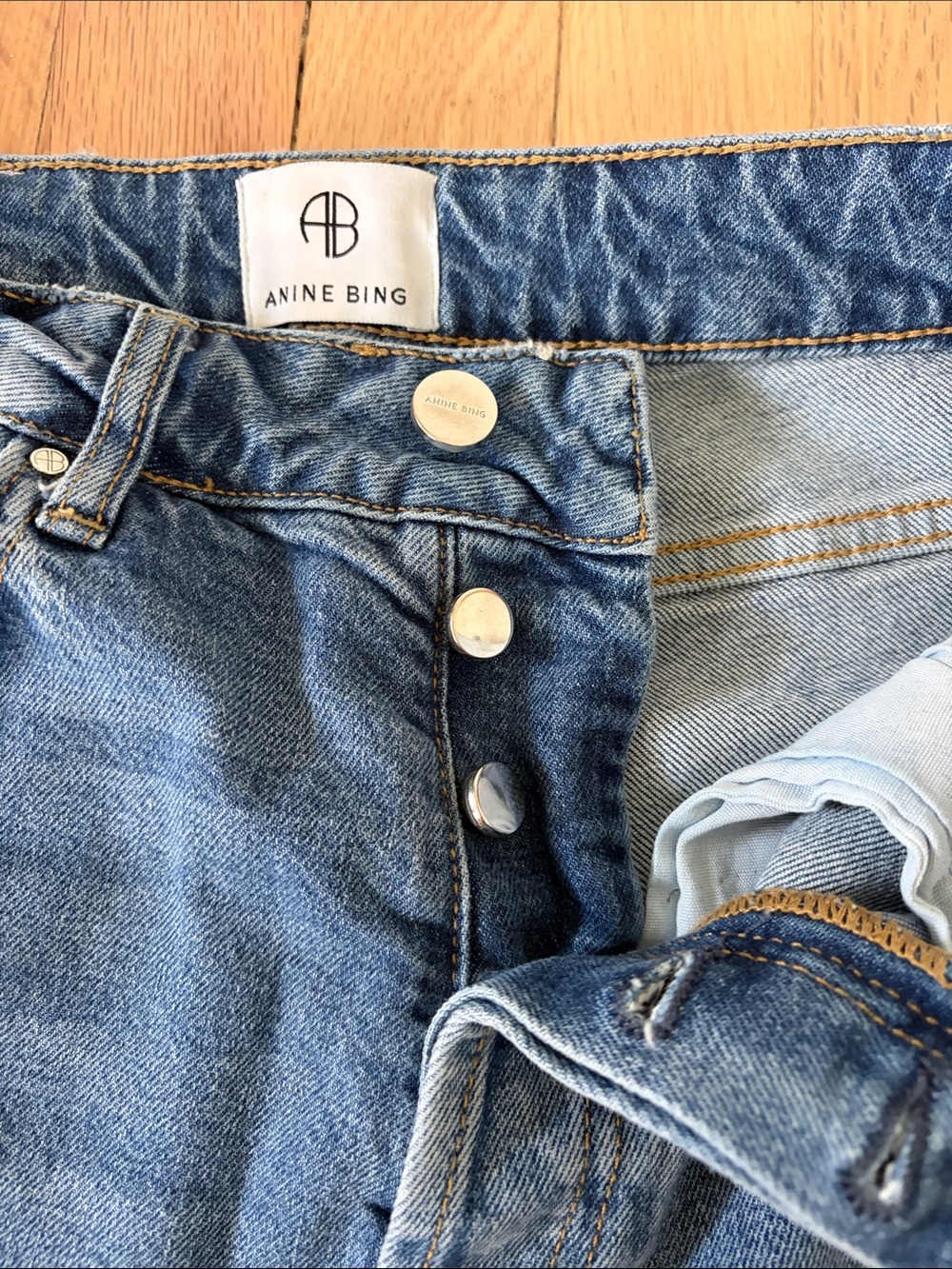 Anine Bing Blue Straight-Leg Jeans with Raw Hem - Picture 4 of 7